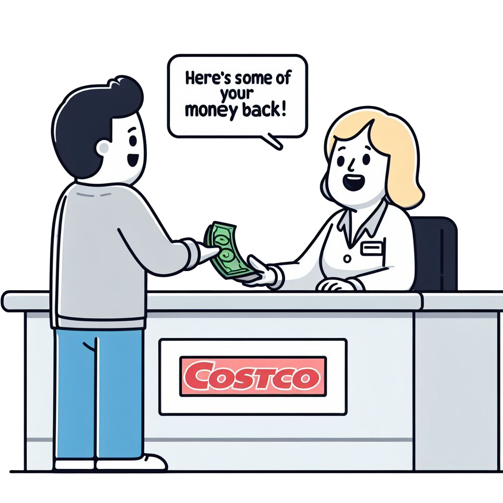 cartoon of getting money back from Costco